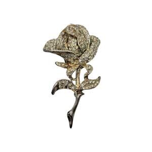 Vintage Pave Clear Rhinestone Encrusted Rose 2.5" Brooch Pin